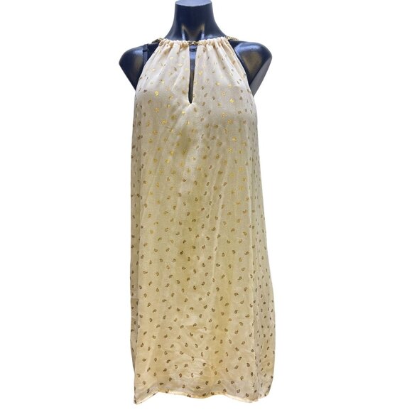 NWT Michael Kors Halter Neck Dress Bone/Gold Polka Dot Pattern XS - Picture 1 of 6